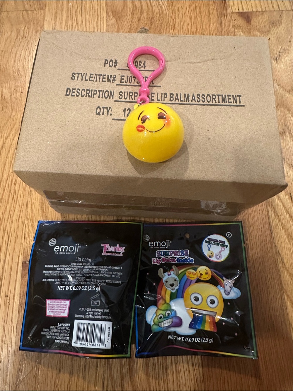 Case Pack of Emoji Surprise Yellow Lip Balm Keychains Kids Birthday Party Favors